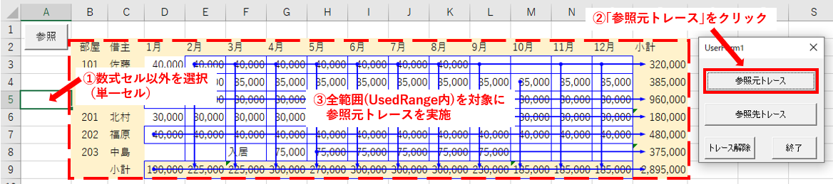 全体に参照元トレースを実施