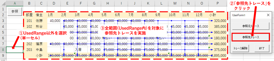 全体に参照先トレースを実施