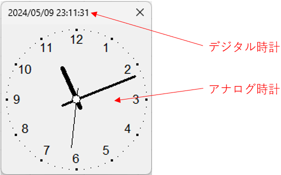 アナログ時計とデジタル時計の併行表示